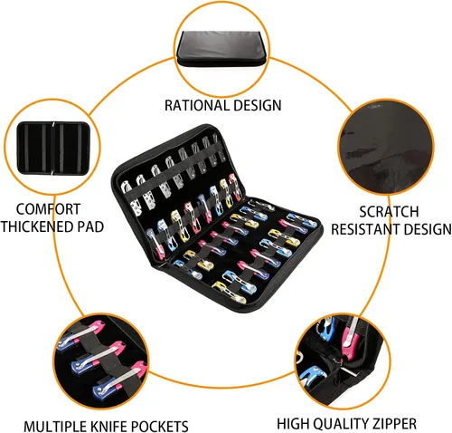 Miniatura 5 de Estuche para cuchillos QEES, estuche expositor para cuchillos de bolsillo con 32 ranuras, organizador de cuchillos con soporte plegable, caja