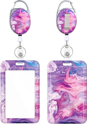 Miniatura 21 de Portainsignia Retráctil, Carrete de Insignia con Clip para Cinturón de Patrón Estampado Lindo con Llavero, Protector de Tarjeta de Identificación