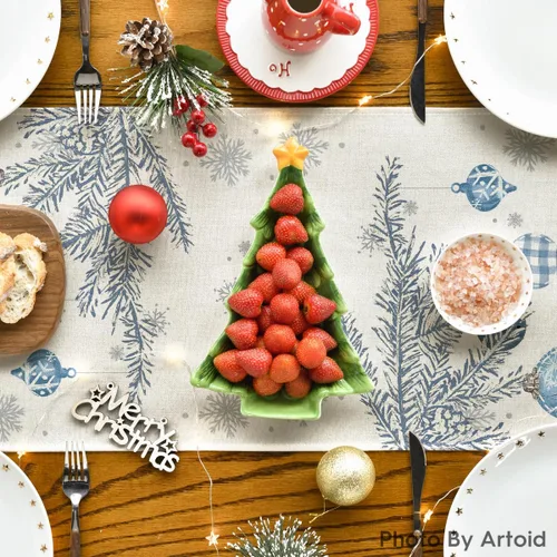 Miniatura 3 de Artoid Mode - Camino de mesa de Navidad con pinos azules, decoración navideña para mesa de comedor de 13 x 36 pulgadas