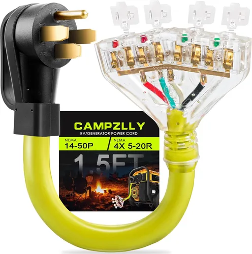 Miniatura 9 de Cable Adaptador de Generador RV de 30 Amperios a 20 Amperios 110, Adaptador de Distribución NEMA L5-30P a 3X 5-15R/5-20R con Indicador de Energía