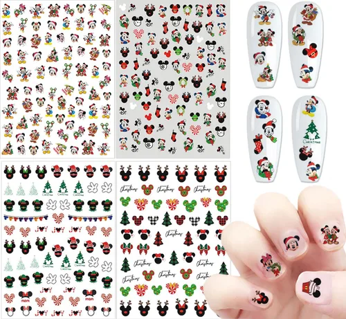 Miniatura 9 de 8 hojas de calcomanías navideñas para decoración de uñas, calcomanías de dibujos animados 3D con diseños de árboles de guirnalda de Navidad