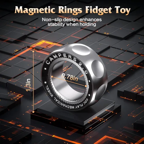 Miniatura 2 de Fidget Spinner mejorado para aliviar el estrés, anillos magnéticos giratorios con sonidos giratorios/antideslizantes, anillo de acero inoxidable