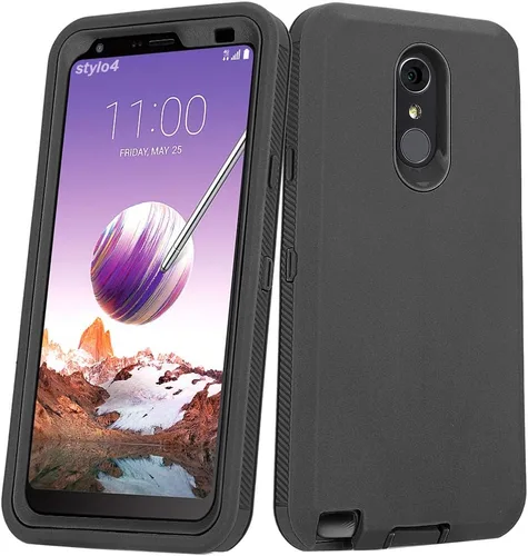 Funda para LG Stylo 4 Plus con protector de pantalla integrado, híbrido de alto impacto resistente resistente a los golpes de cuerpo completo a Negro