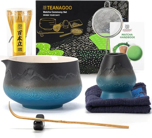Miniatura 13 de TEANAGOO Juego de 7 batidores de matcha azul, juego de matcha de cerámica, kit de matcha para ceremonia, juego de té matcha para hacer