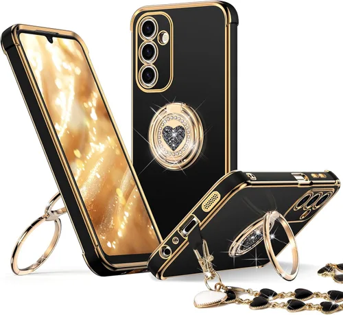 Miniatura 21 de XYZ Funda para Galaxy A14 5G con soporte y doble anillo, funda de lujo para Samsung A14 5G, color negro