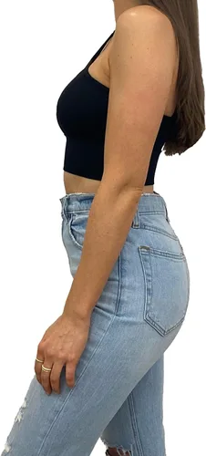 Miniatura 5 de Anova Top corto negro sexy con corte entrecruzado, agujero de cerradura debajo del pecho, cuello en V profundo profundo, top halter para salir