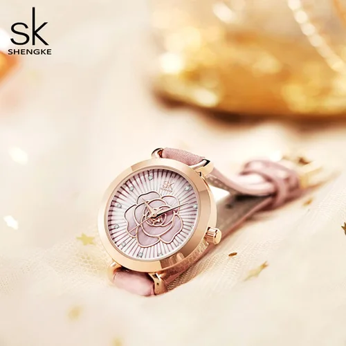 Miniatura 6 de SHENGKE Reloj de cuero para mujer reloj de lujo para mujer resistente al agua para mujer