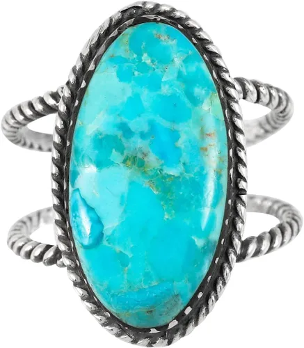 Miniatura 3 de Anillo turquesa de plata de ley 925 con piedras preciosas genuinas tamaño 6 a 11 (elige color)