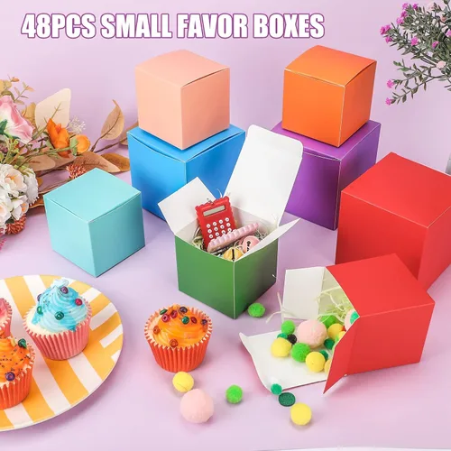 Miniatura 5 de Zhehao - Paquete de 48 cajas de regalo pequeñas de 10,2 x 10,2 x 10,2 cm, cajas de papel kraft cúbicas coloridas al por mayor, con tapas