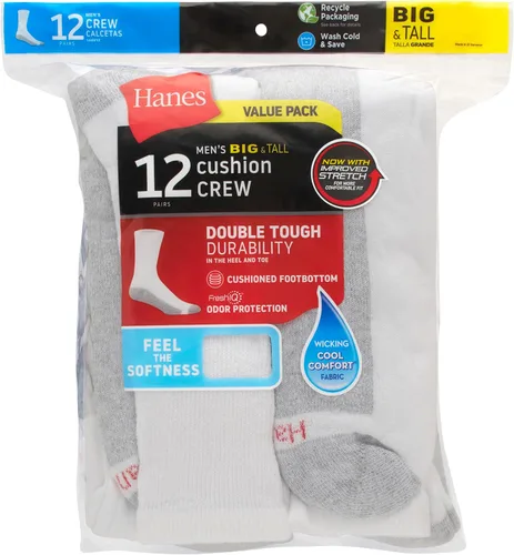 Miniatura 4 de Hanes Calcetines dobles resistentes para hombre, que disipan la humedad del cuello redondo y el tobillo, color blanco y negro, varios paquetes