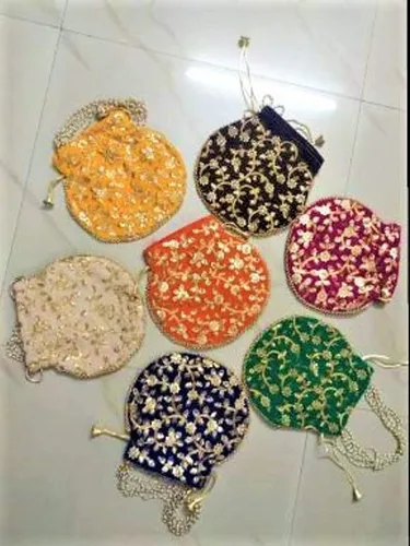 Miniatura 4 de India Gift Hub Indio hecho a mano de terciopelo bordado Potli bolso bolso bolsa con cordón, Multi