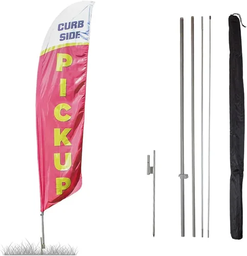 Vispronet Kit de bandera de plumas para recoger en la acera, juego de poste de 13.5 pies, estaca de tierra y bolsa de manga para poste, ideal para