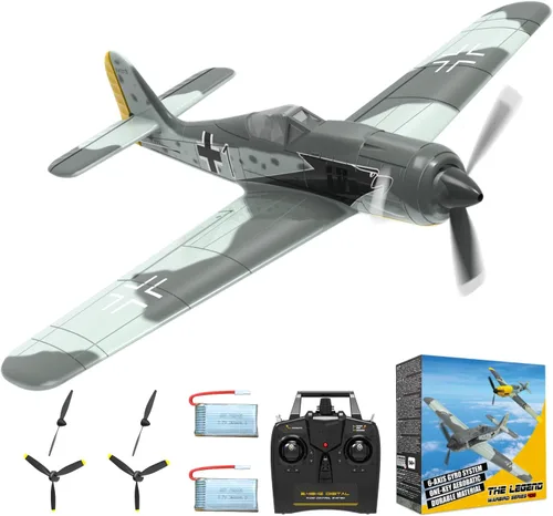 Miniatura 9 de Avión RC ANBURI, Avión de control remoto BF - 109 de 3 canales, 2.4GHz y estabilizador de giro de 6 ejes, 2 baterías incluidas, ideal para adultos