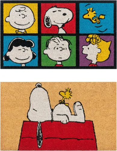 Gertmenian Peanuts Snoopy Coir Felpudo – Tapete de bienvenida de 2 x 3 (paquete de 2), ideal para zonas de alto tráfico en la puerta delantera,