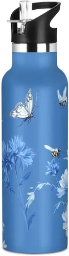 Miniatura 18 de Retro Dahlia Pink BPA-Free Leak Proof Sports Insulated Water Bottle with Leak Proof Spout Lid Double Wall Vacuum Bike Running Sports Travel Gym
