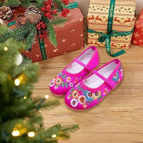 Miniatura 2 de Encanto Costume Shoes for Girls Gorgeous Mary-Jane Ballet Pumps Comfortable Low Heel Round Toe Flats Floral Embroidery Shoes