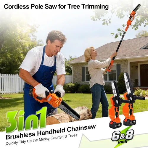 Miniatura 2 de Sierras de poste eléctricas para poda de árboles de 15 pies, motosierra inalámbrica con batería y cargador, mini motosierra de 6 y 8 pulgadas
