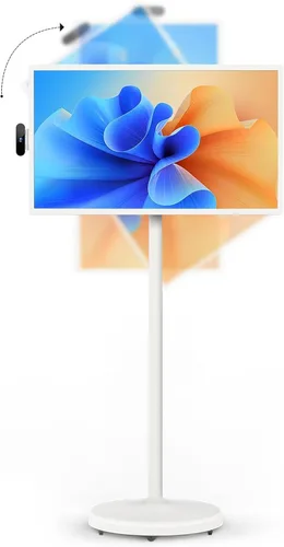 Televisor portátil inteligente de 32 pulgadas con pantalla táctil de 1080P, pantalla giratoria, soporte rodante, batería incorporada, sistema