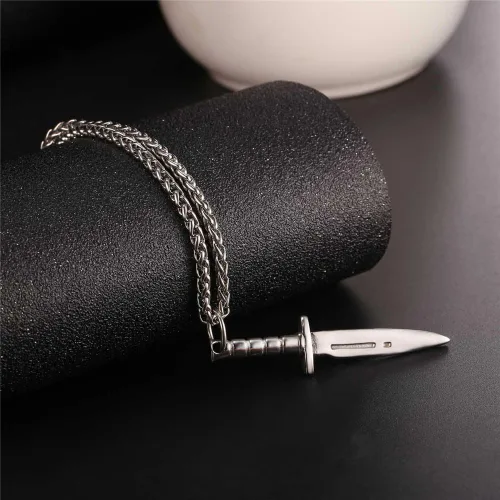 Miniatura 4 de U7 Punk Necklaces Stainless Steel 18K Gold Plated Large Hip Hop DaggerKnifeSwordSteampunk GearLarge Razor Blade Pendant Necklace for Men Women