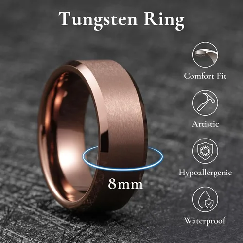 Miniatura 84 de King Will Anillo de boda de tungsteno para hombre, disponible en 15/64 a 25/64 de pulgada (6 a 10 mm), negro/plata, acabado mate, borde pulido