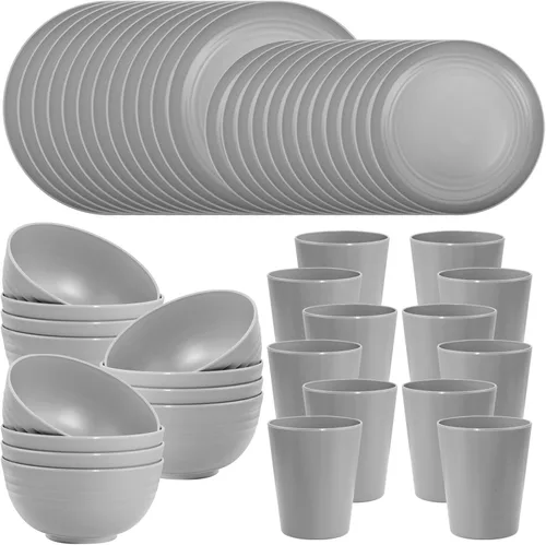 Miniatura 10 de LIYH 48 piezas de vajilla de paja de trigo, juego de platos y cuencos apto para lavavajillas, platos ligeros irrompibles de peso ligero, juego