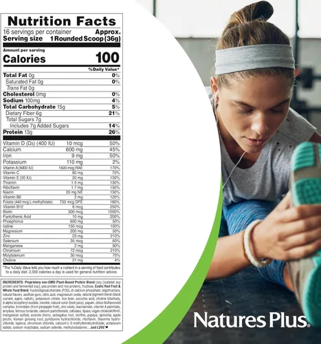 Miniatura 5 de NaturesPlus FRUITEIN - Batido exótico de frutas rojas – 1.3 libras – 0.46 oz de proteína a base de plantas por porción – Apoya la energía