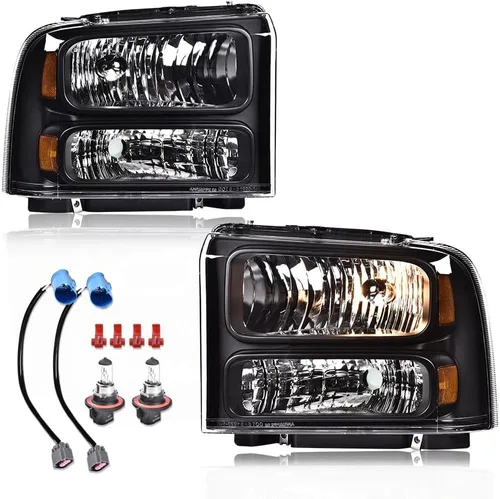 CHEDA Conjunto de faros, compatible con Ford F250 F350 F450 F550 Super Duty 1999 2001 2002 2003 2004 (Lente transparente, carcasa negra, reflector