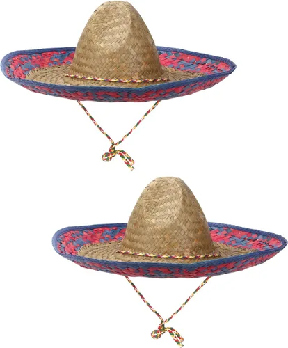 DUNCHATY Auténtico sombrero de paja mexicana con ribete de serape, sombrero de disfraz para adultos para fiesta del Cinco de Mayo