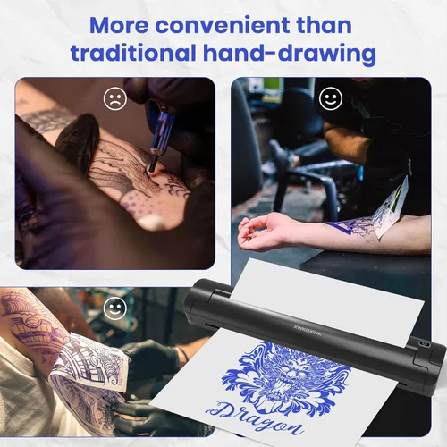 Miniatura 5 de Impresora de plantillas de tatuaje con 3 piezas de papel de transferencia y papel térmico, máquina de tatuaje para principiantes y artistas