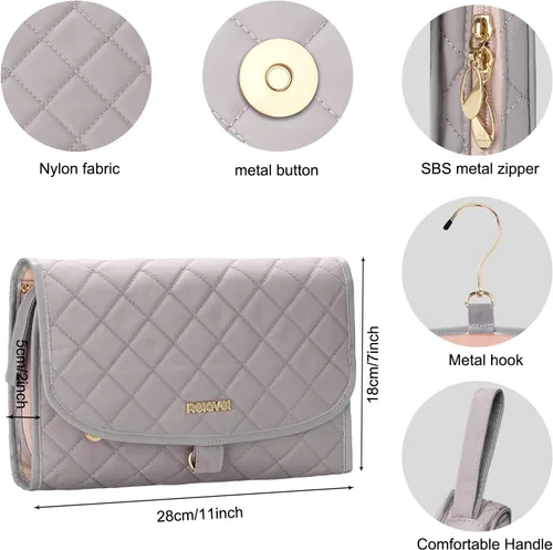 Miniatura 6 de Rollo organizador de joyas de viaje con bolsillos con cremallera, bolsa grande para colgar joyas para anillos, aretes, collares, pulseras, broches