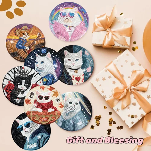 Miniatura 6 de Puraikcmi Juego de 8 posavasos de pintura de diamante, posavasos de arte de diamantes con soporte, manualidades de bricolaje, kits de arte