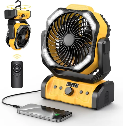Miniatura 12 de Ventilador recargable portátil, 20000 mAh, inalámbrico, alimentado por batería, ventiladores de tienda de campaña con linterna SOS y LED, pequeños