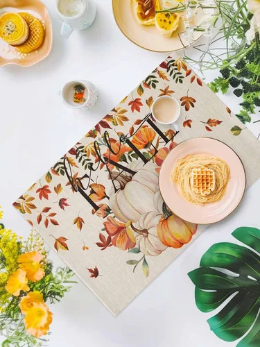 Miniatura 5 de Manteles individuales para mesa de comedor, juego de 4 manteles individuales para otoño, Acción de Gracias, calabaza, flor y girasol, manteles