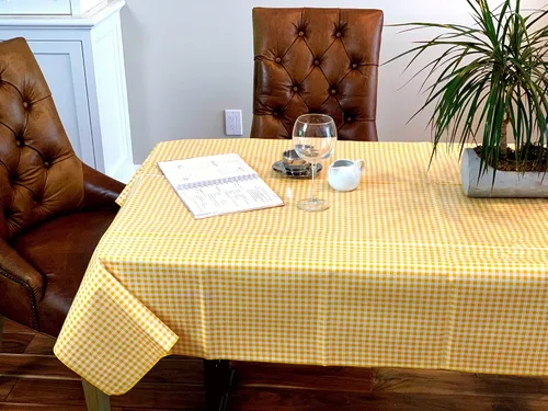 Miniatura 3 de Alux - Mantel de tela de hule a cuadros, amarillo, vinilo de plástico PVC, mantel de plástico, mantel de hule mexicano (círculo de 55 pulgadas)