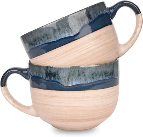 Miniatura 9 de Bosmarlin Juego de 2 tazas de café grandes de cerámica, tazas de café jumbo de gres para la oficina y el hogar, 16 onzas, aptas para lavavajillas