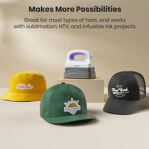 Miniatura 6 de EENOUR Máquina de prensa para gorras, mini prensa de calor para gorras con 3 niveles de calentamiento y apagado automático, prensa manual fácil