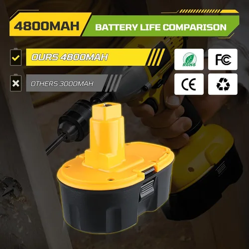 Miniatura 3 de 4800mAh DC9096 Batería de repuesto para Dewalt 18V XRP Batería NI-MH DC9099 DC9098 DW9099 DW9098 DW9098 Compatible con cargadores de herramientas