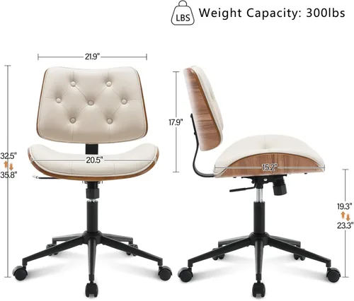 Miniatura 2 de BV Silla de escritorio sin brazos con ruedas, silla giratoria de 360 grados para oficina en casa, sin brazos, silla de trabajo de altura ajustable