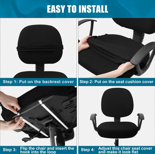 Miniatura 7 de Smiry Fundas elásticas de jacquard para silla de oficina de computadora, extraíbles y lavables, fundas universales para silla giratoria de Negro