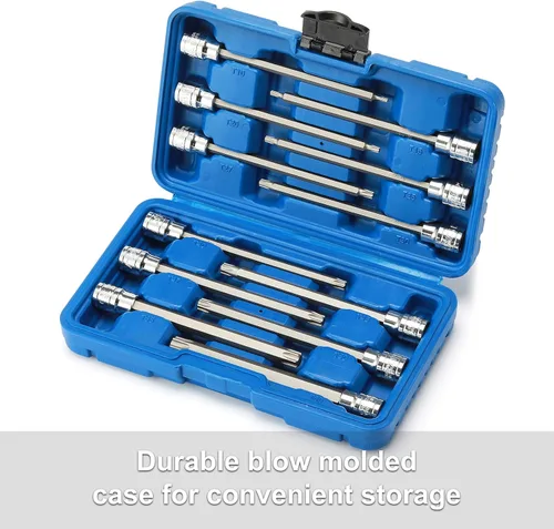 Miniatura 7 de CASOMAN Juego de llaves para vasos hexagonales de 3/8" de transmisión extra largas, juego de 12 piezas de brocas estrella torx, T10 a T60, Longitud