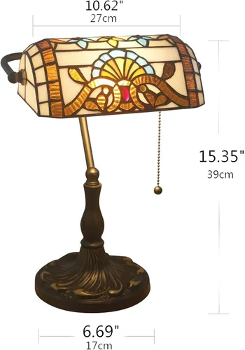 Miniatura 7 de Green Bankers - Lámpara de mesa vintage, luz de escritorio retro, lámpara de escritorio de oficina de vidrieras Tiffany, lámpara de cuentas