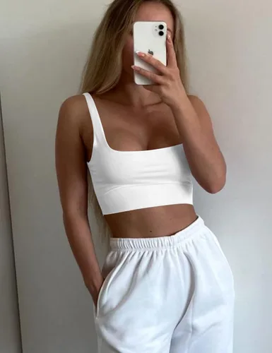 Miniatura 4 de Mizoci Camiseta sin mangas básica sin mangas con cuello cuadrado recortada de doble capa para mujer