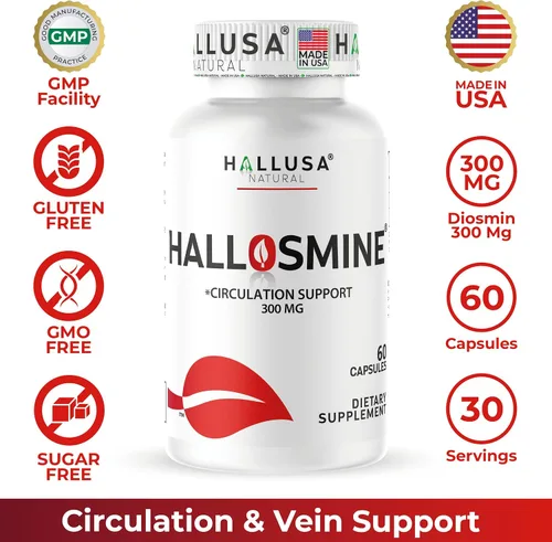 Miniatura 8 de Hallusa Natural Hallosmine Circulation & Vein Support Diosmin 300 mg + crema de piernas gratis, pies hinchados, tobillos y piernas, venas visibles