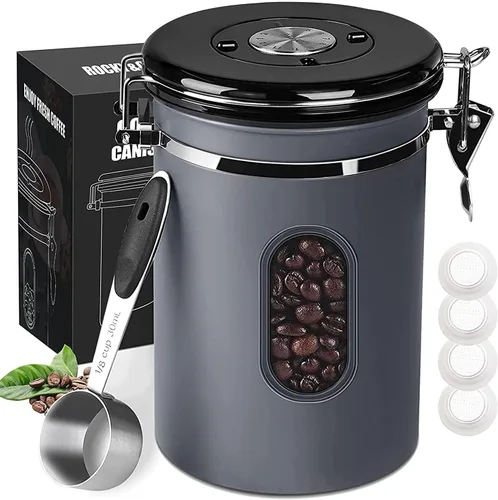 Miniatura 9 de Recipiente de café hermético de 60.9 fl oz con rastreador de fecha y ventana transparente, recipiente de café de 22.8 onzas líquidas con cuchara