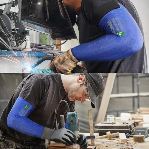 Miniatura 6 de Schwer AIR-SKIN ANSI A6 - Mangas de brazo resistentes a cortes para hombres y mujeres, S902, protectores de brazo sin PFAS para trabajos de alto Azul