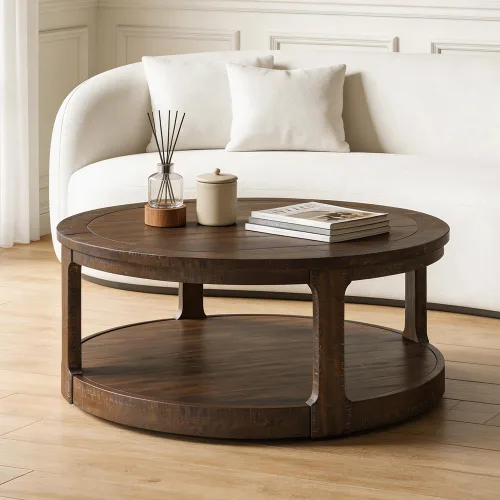 Miniatura 22 de WILLIAMSPACE Juego de 2 mesas de centro anidables, mesas de centro redondas de madera, mesa moderna circular para espacios pequeños, sala de estar