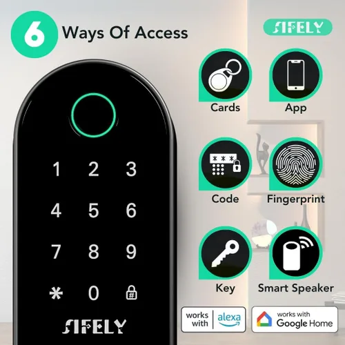 Miniatura 3 de Cerradura de puerta inteligente de huellas dactilares con mango y teclado: acceso remoto WiFi integrado, entrada sin llave para puerta delantera