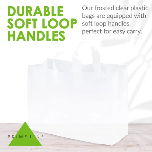 Miniatura 7 de Prime Line Packaging Bolsas de regalo de plástico, bolsas de compras esmeriladas con asas para pequeñas empresas, boutique, bolsa grande