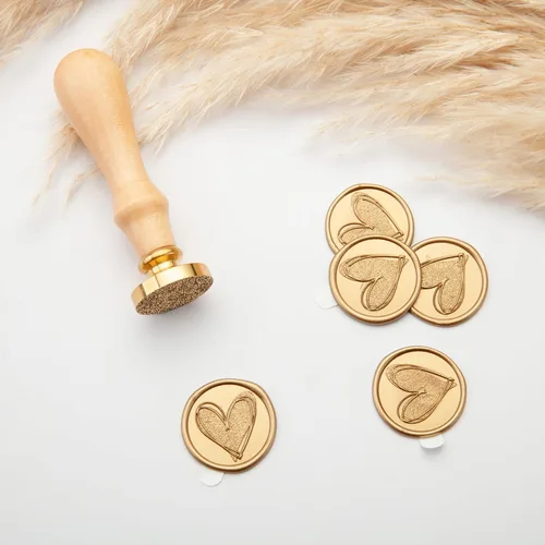 Miniatura 2 de 50 calcomanías de sello de cera de oro antiguo esmerilado de corazón para bodas, cumpleaños, baby shower, Acción de Gracias, invitación, negocio