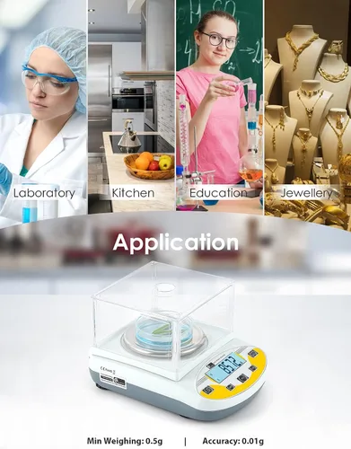 Miniatura 8 de CGOLDENWALL Báscula de laboratorio de precisión, 500 gX0.0.04 oz, balanza electrónica analítica báscula de laboratorio digital Báscula de joyería